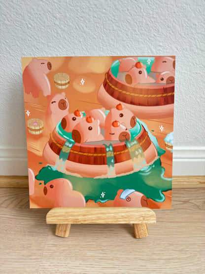 Capybara Bathhouse Print (8x8)