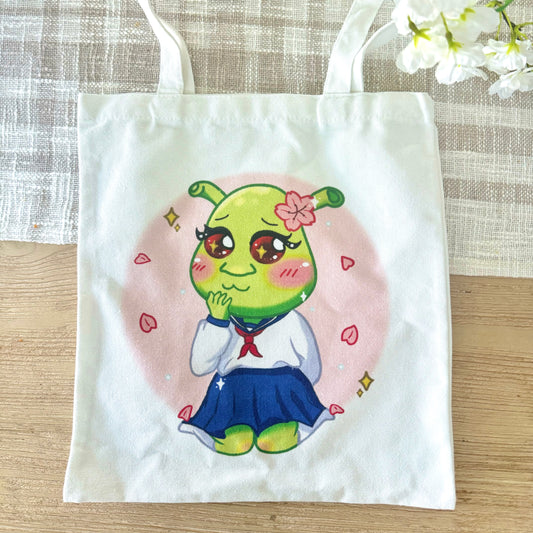 Kawaii School Girl Shrek Tote Bag