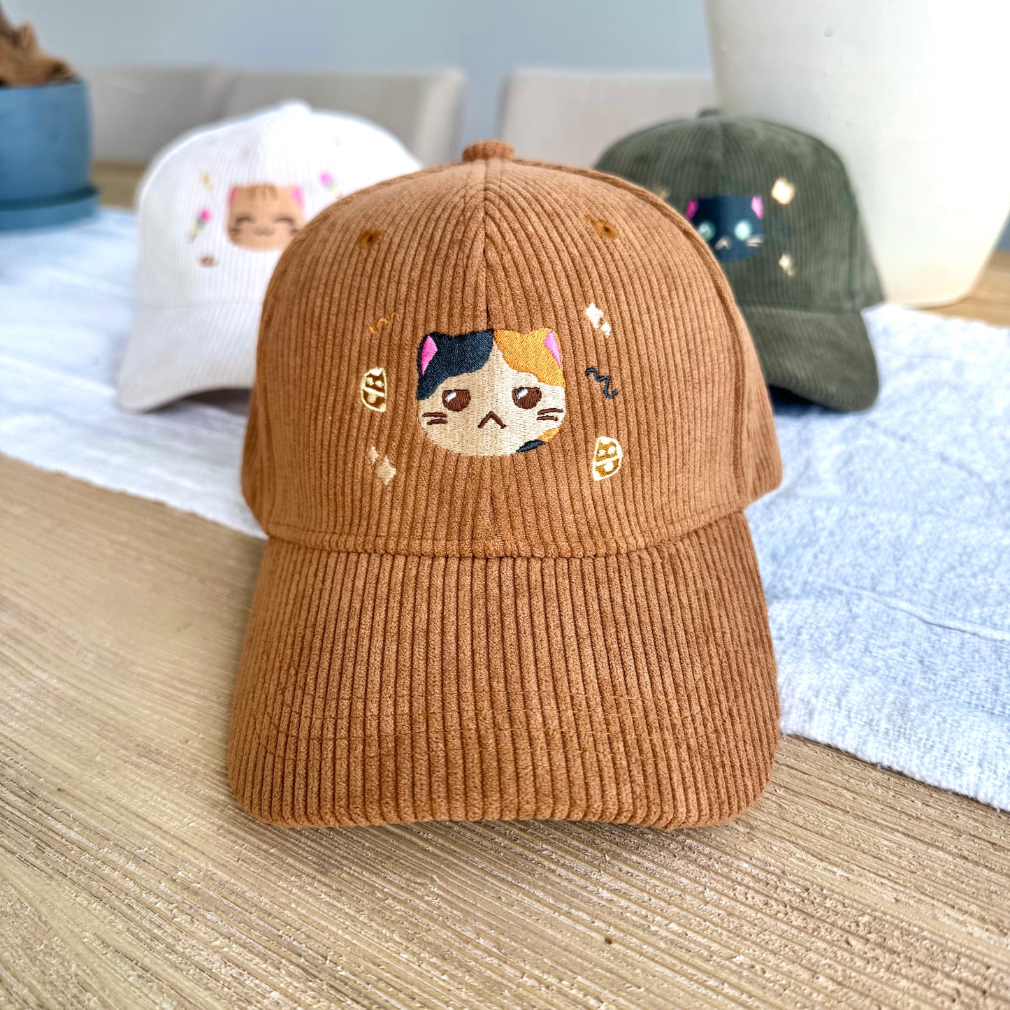 Cat Embroidered Corduroy Hats